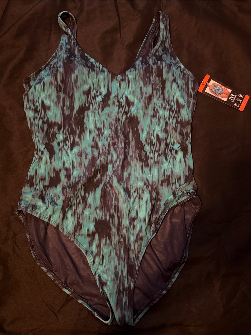 Adult TYR One-Piece Swimsuit in Teal & Black - Classic V-Neck XXL